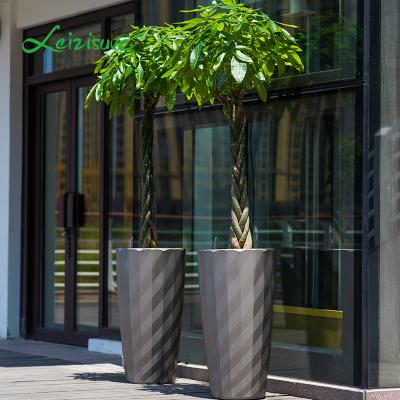 China Leizisure Modern Tree Growing Chinese Modern Resin Indoor Self Watering Tall Cylinder Planter Pots for sale