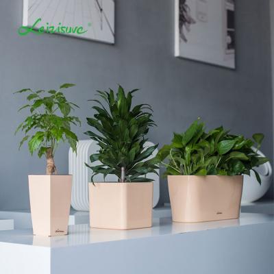 China Eco-friendly Clear Color Smart Western Style Indoor Decorative Plastic Self-watering System Flower Pots For Garden for sale