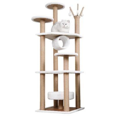 China New Products Rattan Particleboard Sustainable Pet Mat Design Cat Tree Multilevel Condo Tower for sale