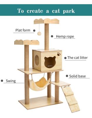 China 2021 Sustainable New Design In Soild Wood Climbing Frame Cat Tree Cat Tower for sale