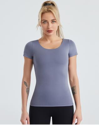 China Anti-wrinkle half sleeve lulu lemon style tight halter sports running t-shirt for women for sale