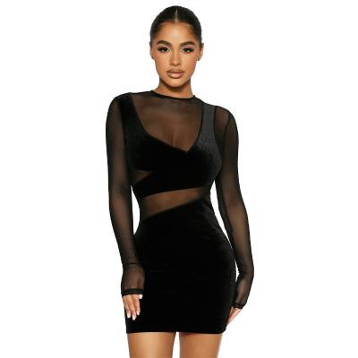 China 2022 viable European and American women's clothing new club dress elegant fashionable dresses o neck long sleeve sexy mini dress for sale