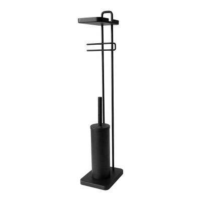 China Modern Style Metal Shelf Storage Bathroom Outdoor Black Color Metal Shelf Toilet Brush Roll Rack Paper Holder for sale