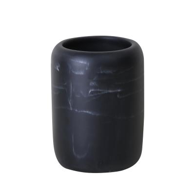 China Sustainable Bathroom Accessories Set Black Polyresin Water Cup Toothbrush Holder Tumbler for sale