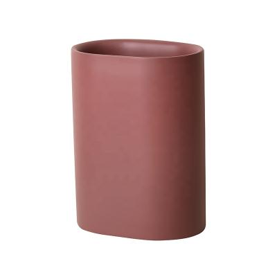 China Sustainable Bathroom Accessories Set Red Polyresin Water Cup Toothbrush Holder Tumbler for sale