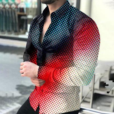 China Wholesale Men's V-Neck Slim Print Casual Single-Button Anti-Pilling Men's Long-Sleeved Shirt Hawaii Jacket for sale