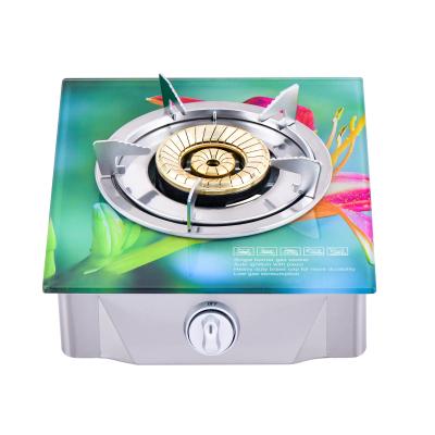 China Hotel 3 D Burner Gas Stove Glass Top Single Gas Cooker for sale