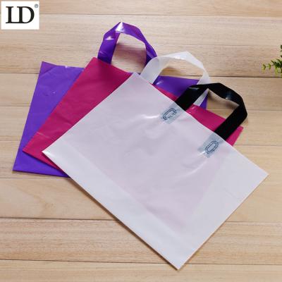 China BIODEGRADABLE Gift Shop Carry Reusable LDPE Eco-Friendly Custom Clean Logo Printing Bottom Gusset Plastic Shopping Bags With Handle for sale