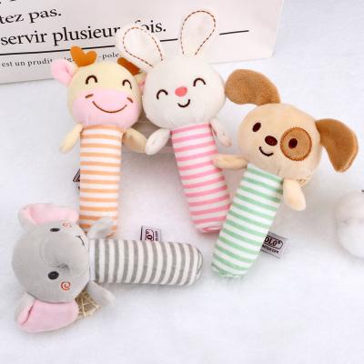 China Plush 4 Designs Baby Hand Rattle Baby Hand Rattle Stuffed Animal Rattles Cartoon Elephant Dog Deer Soft Stick Toys for sale