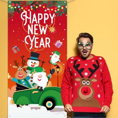 China 100D Polyester Fabric Christmas Party Decoration Happy New Year Event Banquet Venue Decoration Photo Background Cloth for sale