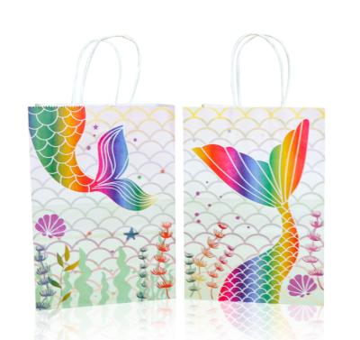 China Recycled Materials Mermaid Birthday Party Supplies Decoration Favors Custom Logo Kids Shpping Tote Bag Gift Paper Bag for sale