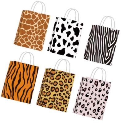 China Custom Reused Materials Logo Paper Gift Bag Leopard Print Wedding Birthday Party Decoration Supplies Eco Friendly Shopping Tote Bag for sale