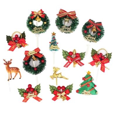 China Hot Sale Party Decoration Christmas Cake Topper Decoration Santa Claus Snowman Fawn Christmas Tree Garland for sale