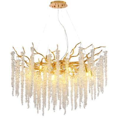 China Luxury Crystal Chandelier Golden Modern Pendant Light Luxury Lighting For Living Room Linear Pendant Lighting Fixture for sale