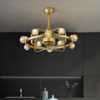 China Wholesale Modern Luxury Droplight Fan Villa Living Room Pendant Led Lighting Chandelier Fan Led Crystal Light for sale