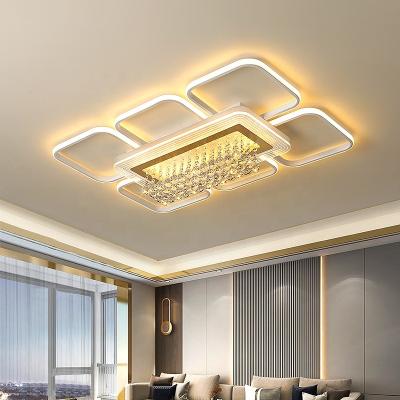 China Surface Mounted Modern Acrylic Crystal Ceiling Lamp Design Dimmable LED Remote Control Chandelier Lights for sale