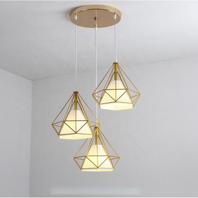 China Modern Diamonds Iron Ceiling Chandelier Hanging Rope Adjustable Lifting Pendant Lights for Kitchen Home Bar Dining Room for sale