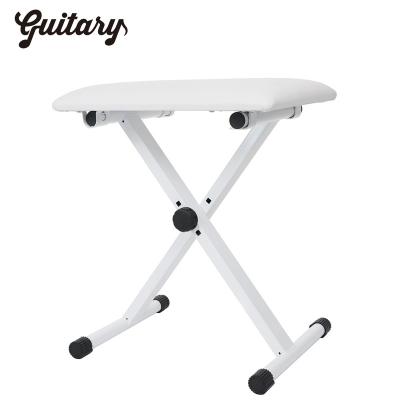 China Educaitonal Music Instrument Factory Custom White Adjustable Folding Faux Pvc Leather Pad Iron Piano Stool Chair for sale