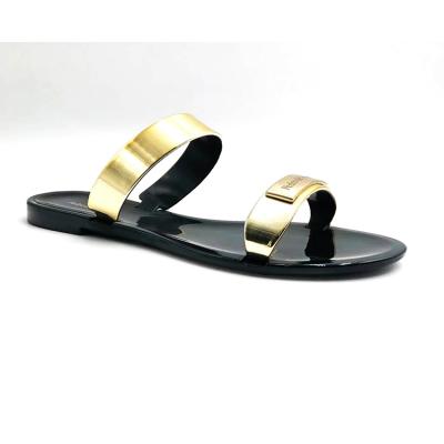 China 2022 Fashion Spring Beach Anti-Skid Slip On Outdoor Flat Sandals Jelly Slides Black Sandals Ladies Summer Women Custom Slippers for sale