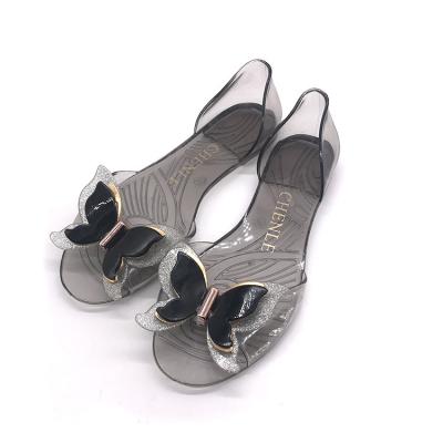 China New Women Logo Crystal Shoes Jelly Diamonds Flat Sandals Colored Bow Jelly Sandals Outdoor Lightweight Custom Clear Ladies Shoe for sale