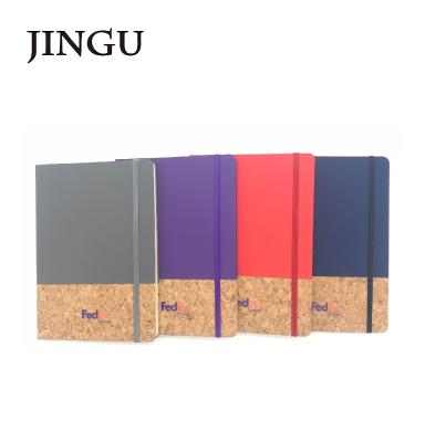 China Updated hardcover 2021 new cork+normal PU hardcover notebook with embossed and elatsic logo band for sale