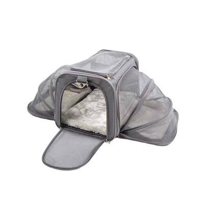 China Durable Luxury Soft Sided Polyester Dog Travel Carry Bag Expandable Pet Carrier for sale