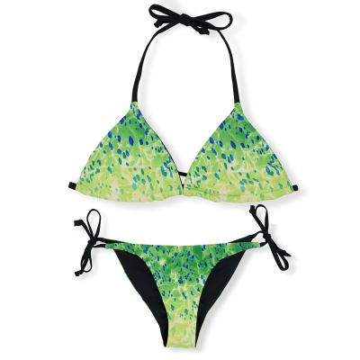 China Plus size 2021 high quality fabric wholesale sexy women's halterneck swimwear 2 pieces bikini printed swimwear fronts swimsuit for sale