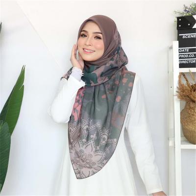 China Customized Pearl Chiffon Mass Printing Ladies Head Scarf Ethnic Wind Light Chiffon Hijab Scarf Headscarf for sale