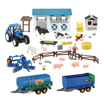 China Big Harvest Farm Newholland Toy Tractors Plastic Children's Farm with Animal Farmer PVC Simulation Action Figures for KidsHen and Sheep for sale