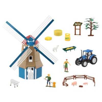 China Kids Large Harvest Farm Newholland Tractor Set Set Plastic Model Holland Windmill Toy, Included Feed, Fence, Pig, Sheep for sale