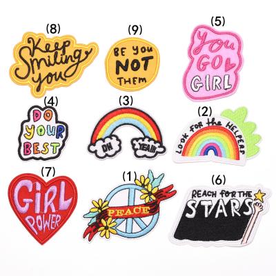 China Iron-on Wholesale Custom DIY Embroidery Iron 0n Girl Power You Letters Best Rainbow Patch For Jean Cloth Bag Hat Decoration for sale