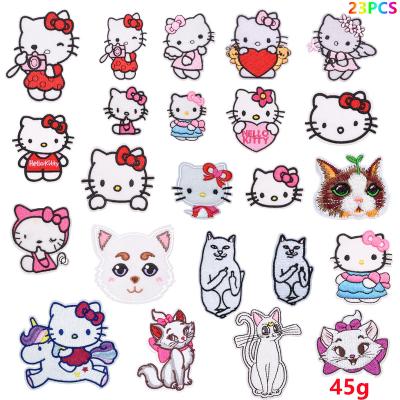 China Iron-on Wholesale Custom Embroidered Cartoon Kitty DIY Iron 0n Anime Patch For Jean Garment Bag Hat Croc Shoe Decoration for sale