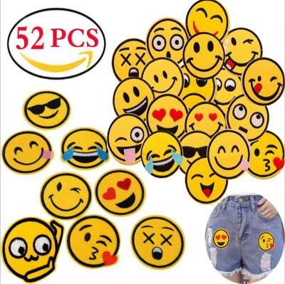 China Iron-on DIY Wholesale Custom Embroidered Iron 0n Face Emotion Yellow Diet Patch For Hangover Garment Bag Hat Croc Shoe Decoration for sale