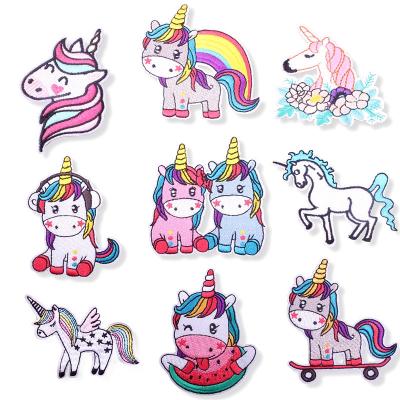 China Iron-on Wholesale Custom Embroidered Cartoon Unicorn DIY Iron 0n Anime Patch For Kids Jeans Garment Bag Hat Clothes Decoration for sale