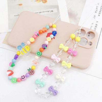 China Phone Straps New Arrival Cell Phone Beads Butterfly Smile Face Wrist Straps Chains For Women Cell Phone Case Decoration for sale