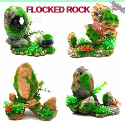 China Viable Aquarium Decoration Aquarium Landscaping Decorations Fish And Shrimp Nest Moss Vase Escape House Resin Flocking Moss Rock Garden for sale