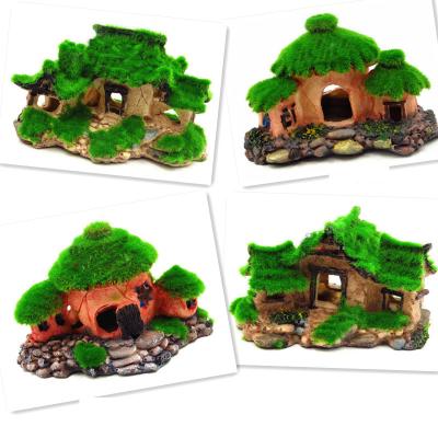 China Ornamental Resin Viable Aquarium Landscape Decoration Fish Shrimp Nest Moss Vase Shelter Moss Fur Hut for sale