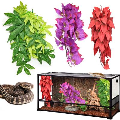 China Aquarium Landscape Decoration Reptile Plants 3 Pack - Mini Greenhouse Hanging Silk Plant with Suction Cup for Bearded Geckos Lizards Dragons Snake Tank Decorations for sale