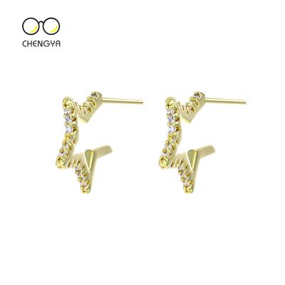 China FASHIONABLE simple personality star earrings Korea CIA open jewelry 925 silver needle zircon earrings female for sale