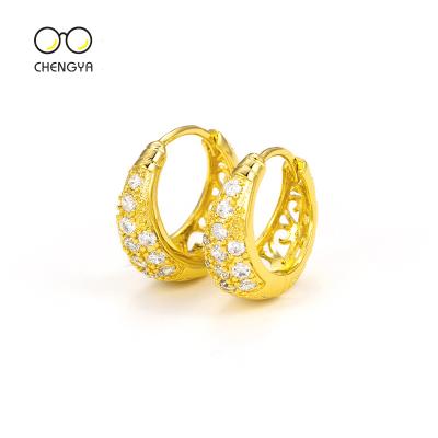 China Fashionable new round zircon gold-plated earrings European and elegant women of retro American jewelry earrings for sale