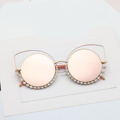 China Fashion Sun Glasses Women Sunglasses With Diamonds, Cateye Sunglasses, Big Frame Round Metal Hollow Lenses Trend 3279 for sale