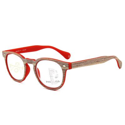 China Reading Round Presbyopia Diopter Blue Light Blocking Glass Retros Retractable Red Multifocal Unisex Wooden Colors for sale