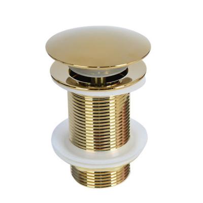 China Modern Brushed Golden Pop Up Drain Basin Drain With Overflow For Basin Electroplate Pop Up Drainer Bathroom Drains for sale