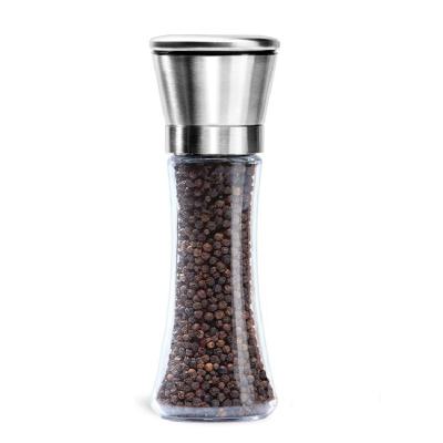 China Sustainable Best Selling Bottle 2022 Himalayan Salt And Pepper Mill 180ml Stainless Steel Clear Chef Glass for sale