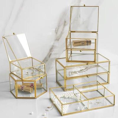 China Gold Luxury Metal Drawer Storage Organizer Luxury Acrylic Gift Bracelet Necklace Packaging Ring Glass Jewelry Box for sale