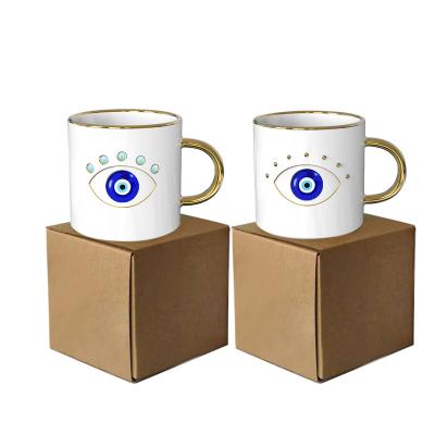 China Custom Viable Crystal Infused Spiritual Protection Evil Eye Healing Coffee Tea Cup White Ceramic Mugs With Nice Box Set for sale