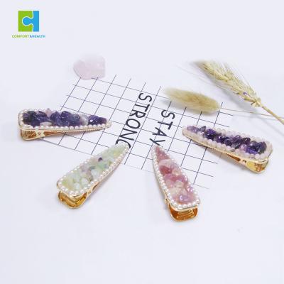 China Fashionable Combination Crystal Hair Natural Rose White Amethyst Quartz Clip in Gold Silver Bronze Color for sale