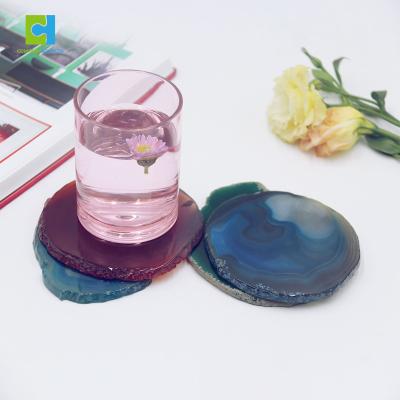 China Wholesale Europe Round Natural Crystal Golden Plated Sliced ​​Polished Agate Coaster For Drinks Cup for sale