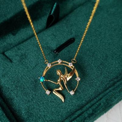 China Romantic Fashion New 925 Sterling Silver Flower Fairy Pendant Necklace Female  Gold Light Luxury Retro Clavicle Chain Romantic Gift for sale