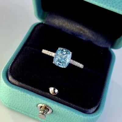 China Romantic S925 Pure Silver Marine Blue Zircon Ring Japanese Light Luxury High Sense Square Ring Female Ins Wind Silver Ring Wholesale for sale